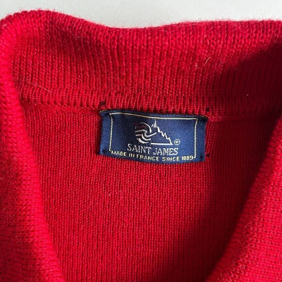 Saint James 100% Pure New Wool Red Cardigan Jacket Gold Buttons Size US 16 - Picture 5 of 13